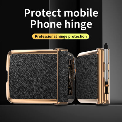 For Motorola Moto Razr 2022 5G Phone Case Shockproof Phone Cover Electroplating PU Leather + PC Phone Case with Pen