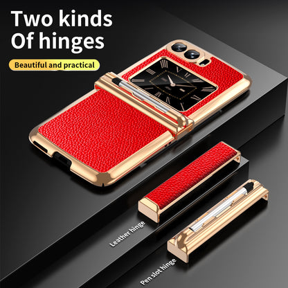 For Motorola Moto Razr 2022 5G Phone Case Shockproof Phone Cover Electroplating PU Leather + PC Phone Case with Pen