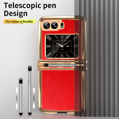 For Motorola Moto Razr 2022 5G Phone Case Shockproof Phone Cover Electroplating PU Leather + PC Phone Case with Pen