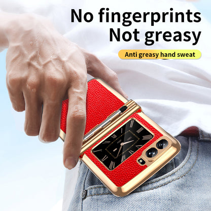For Motorola Moto Razr 2022 5G Phone Case Shockproof Phone Cover Electroplating PU Leather + PC Phone Case with Pen