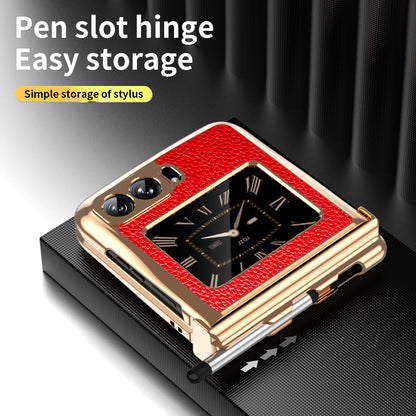 For Motorola Moto Razr 2022 5G Phone Case Shockproof Phone Cover Electroplating PU Leather + PC Phone Case with Pen