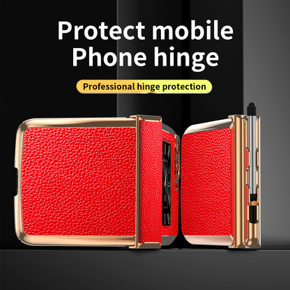 For Motorola Moto Razr 2022 5G Phone Case Shockproof Phone Cover Electroplating PU Leather + PC Phone Case with Pen