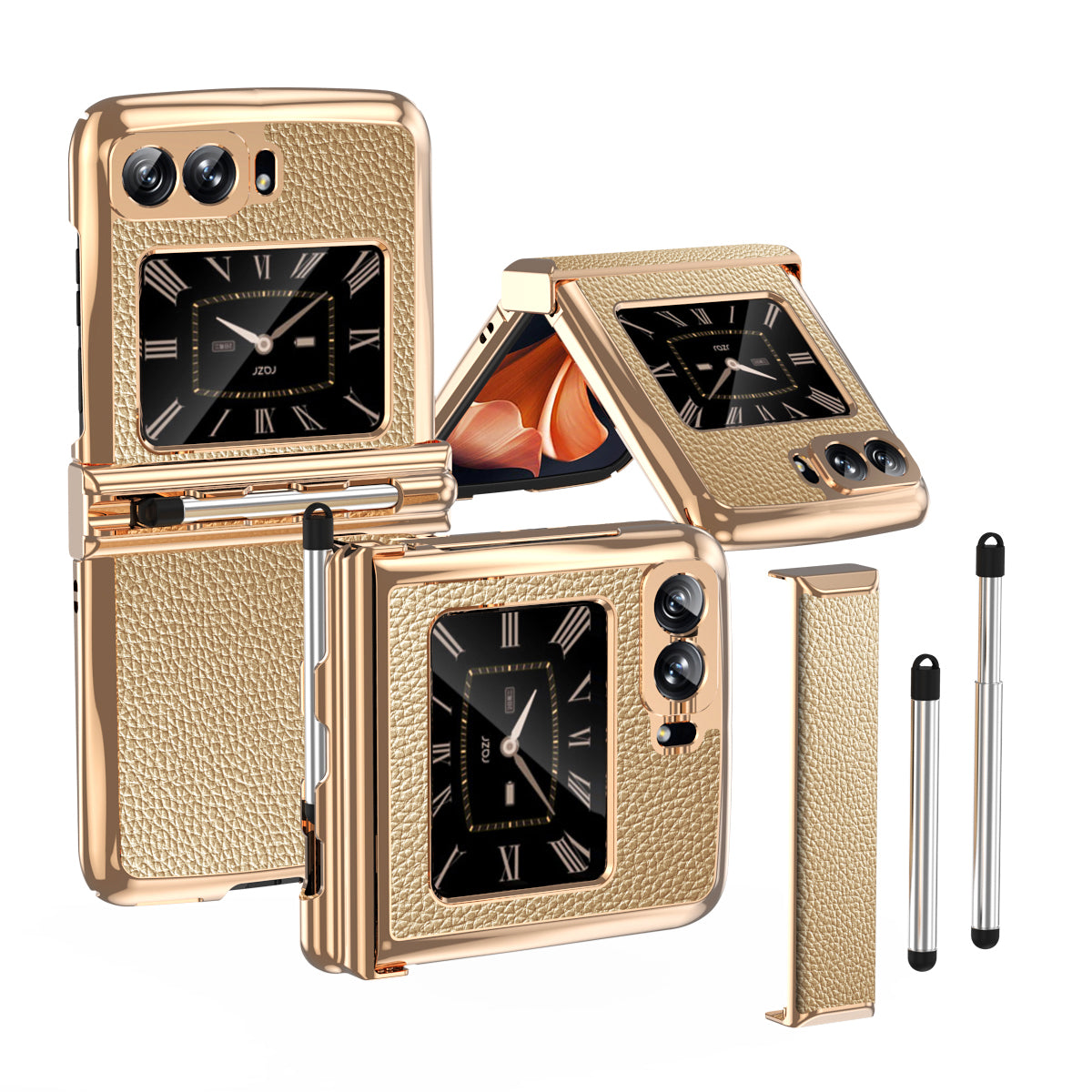 For Motorola Moto Razr 2022 5G Phone Case Shockproof Phone Cover Electroplating PU Leather + PC Phone Case with Pen