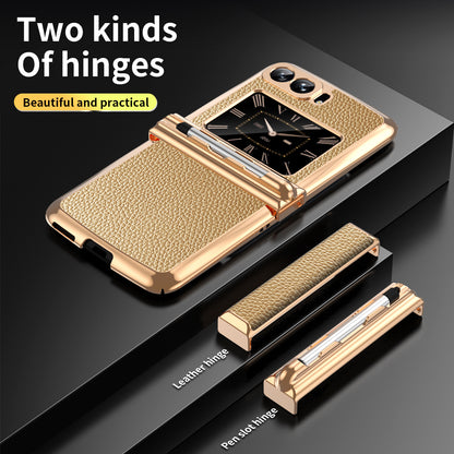 For Motorola Moto Razr 2022 5G Phone Case Shockproof Phone Cover Electroplating PU Leather + PC Phone Case with Pen