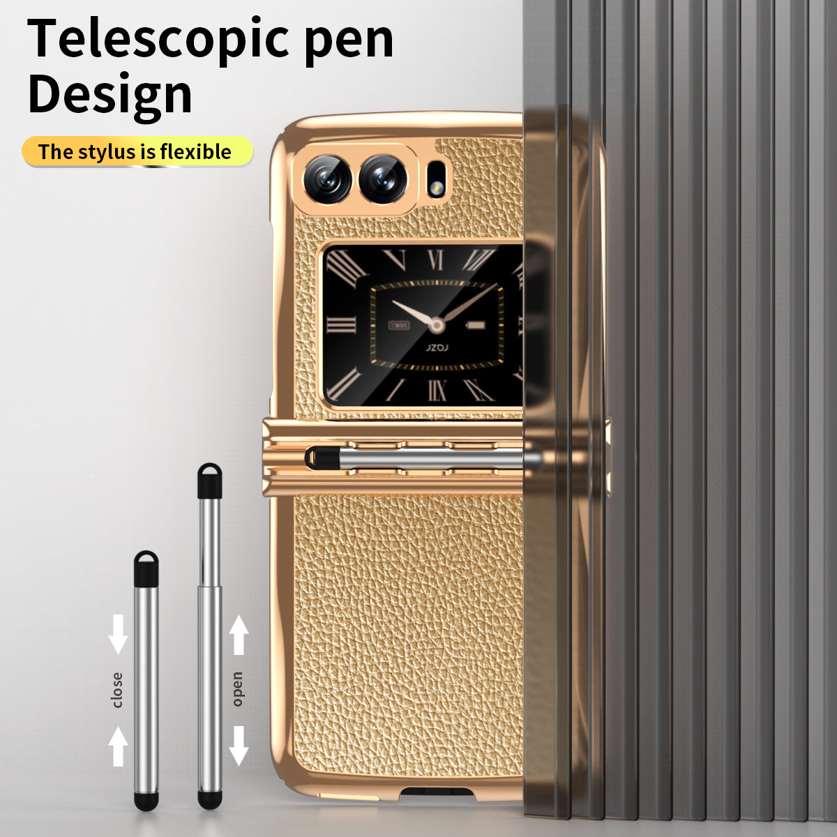For Motorola Moto Razr 2022 5G Phone Case Shockproof Phone Cover Electroplating PU Leather + PC Phone Case with Pen