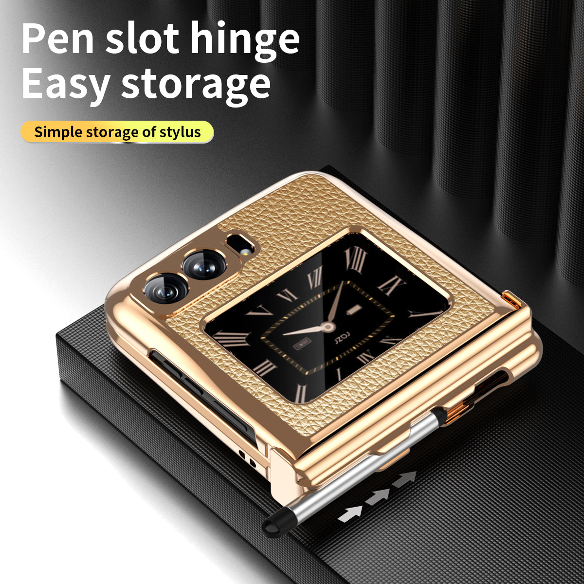 For Motorola Moto Razr 2022 5G Phone Case Shockproof Phone Cover Electroplating PU Leather + PC Phone Case with Pen