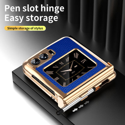 For Motorola Moto Razr 2022 5G Phone Case Shockproof Phone Cover Electroplating PU Leather + PC Phone Case with Pen