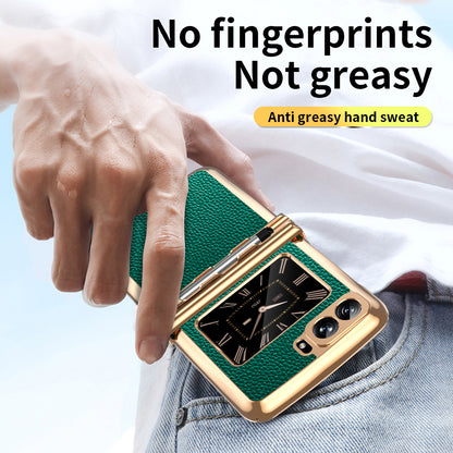 For Motorola Moto Razr 2022 5G Phone Case Shockproof Phone Cover Electroplating PU Leather + PC Phone Case with Pen