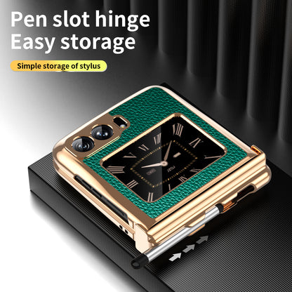 For Motorola Moto Razr 2022 5G Phone Case Shockproof Phone Cover Electroplating PU Leather + PC Phone Case with Pen