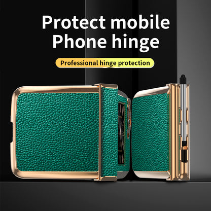 For Motorola Moto Razr 2022 5G Phone Case Shockproof Phone Cover Electroplating PU Leather + PC Phone Case with Pen