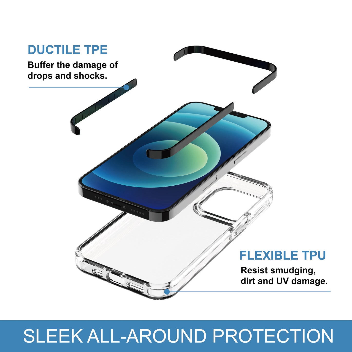 For iPhone 13 Pro 6.1 inch Anti-shock Cell Phone Case Transparent Drop Protection Soft TPU Mobile Phone Cover