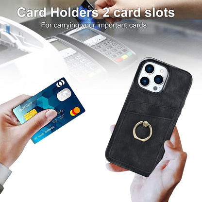 For iPhone 13 Pro 6.1 inch Card Holder Retro PU Leather Coated TPU Cover Ring Holder Kickstand Phone Case