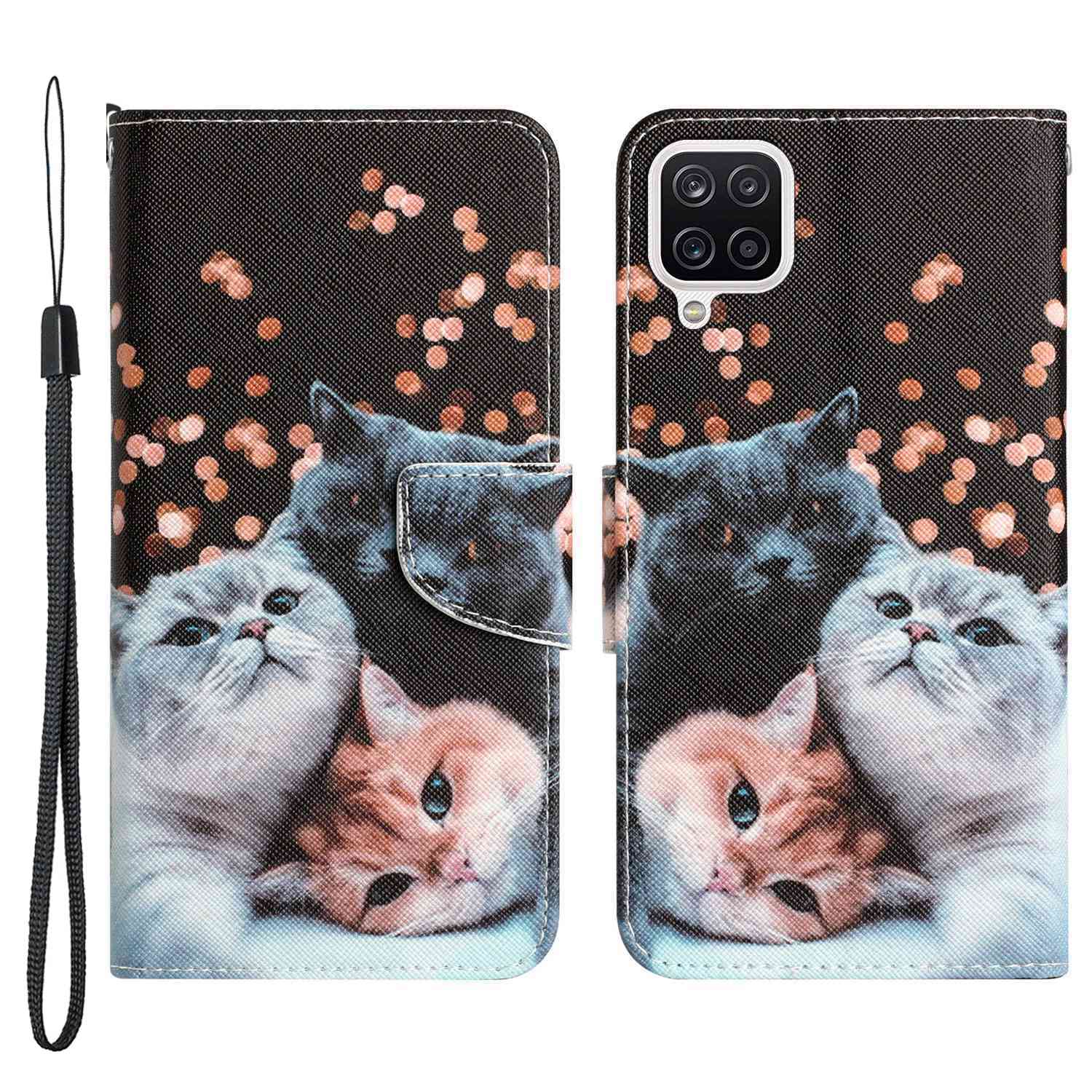 For Samsung Galaxy A12 Cross Texture Full Protection Stand Wallet Case Pattern Printing PU Leather Phone Cover