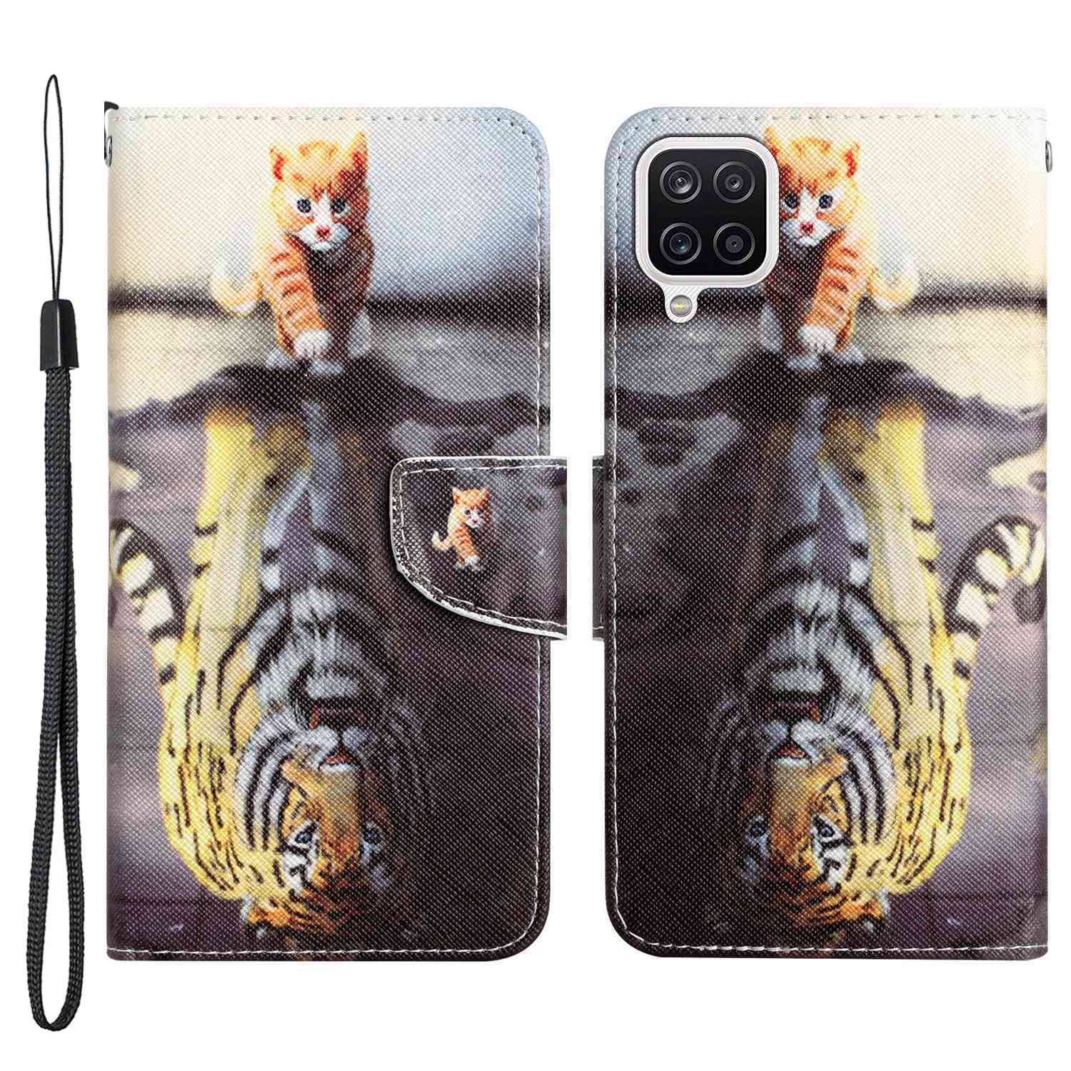 For Samsung Galaxy A12 Cross Texture Full Protection Stand Wallet Case Pattern Printing PU Leather Phone Cover
