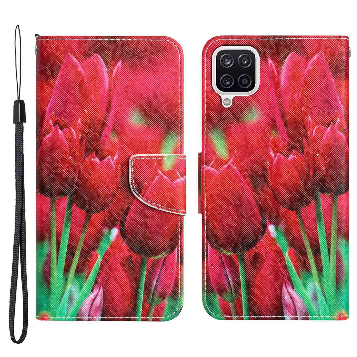 For Samsung Galaxy A12 Cross Texture Full Protection Stand Wallet Case Pattern Printing PU Leather Phone Cover