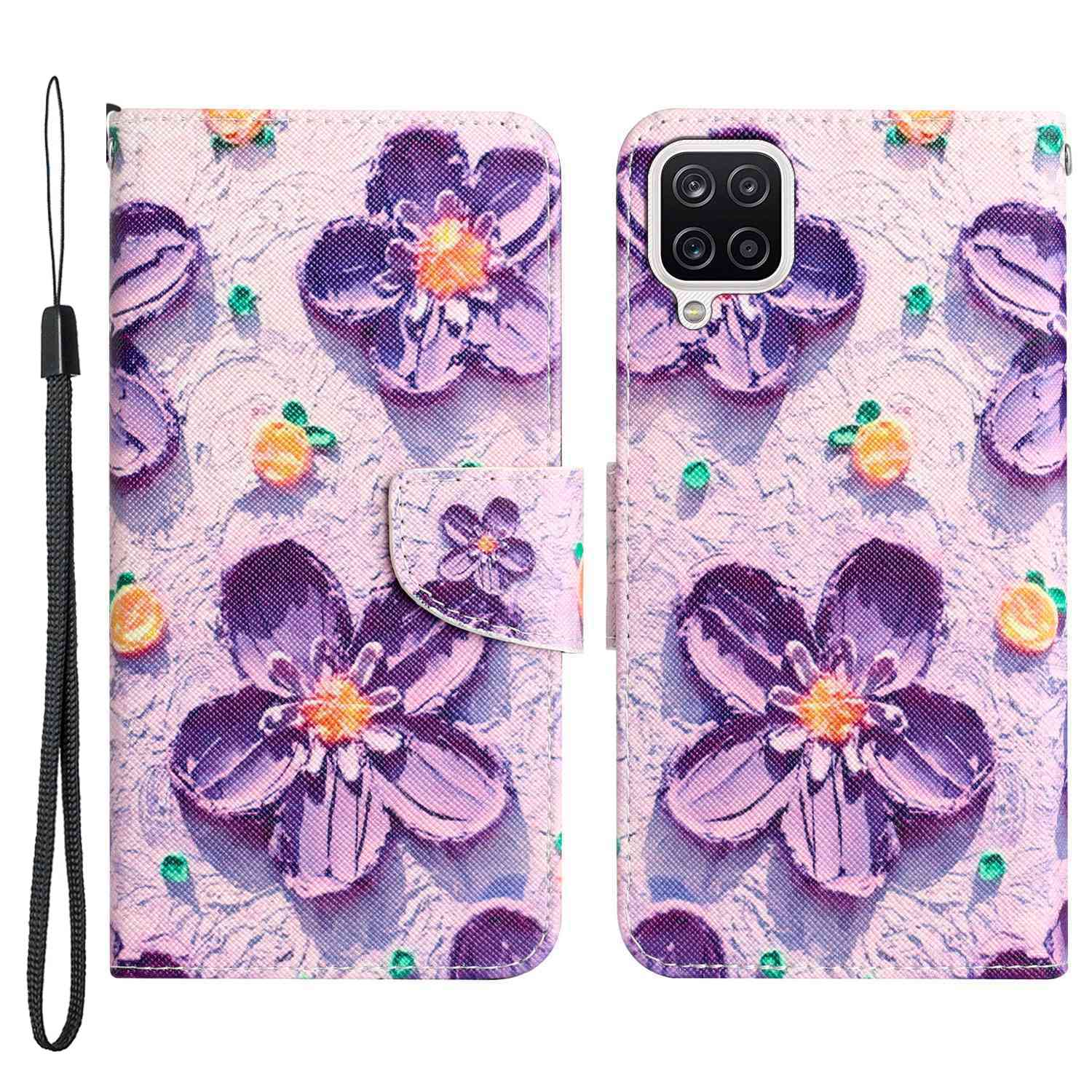 For Samsung Galaxy A12 Cross Texture Full Protection Stand Wallet Case Pattern Printing PU Leather Phone Cover