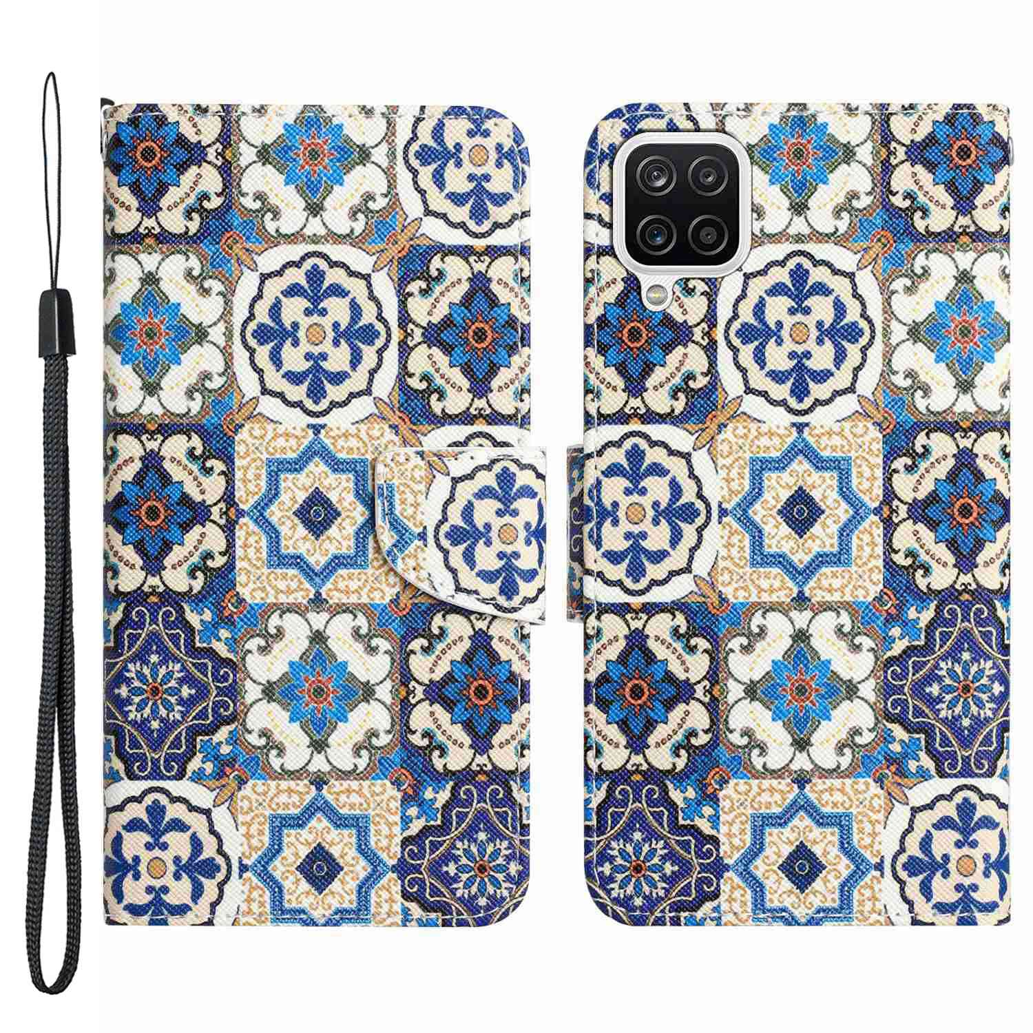 For Samsung Galaxy A12 Cross Texture Full Protection Stand Wallet Case Pattern Printing PU Leather Phone Cover