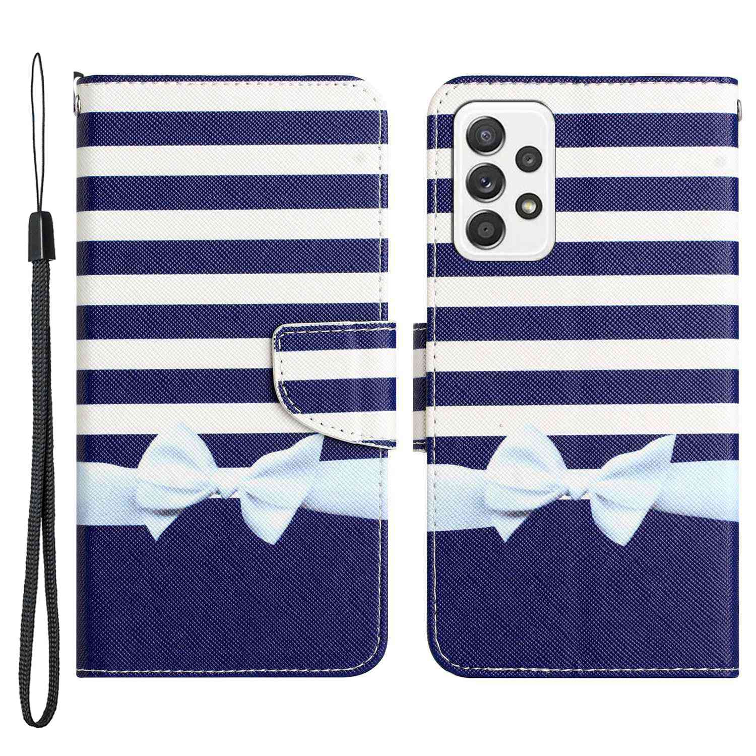 For Samsung Galaxy A52 4G / 5G / A52s 5G Pattern Printing Stand Wallet Cover Cross Texture PU Leather Anti-drop Phone Case