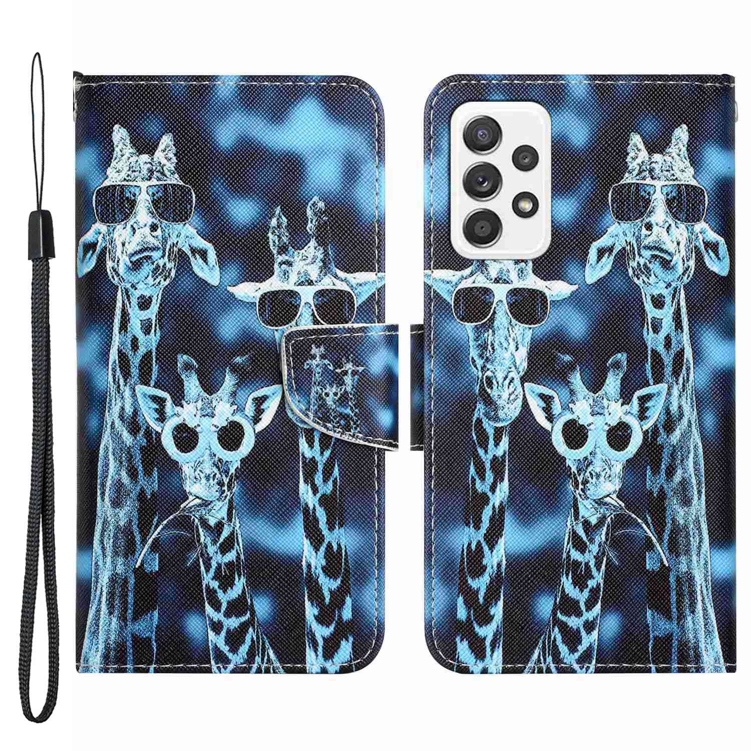 For Samsung Galaxy A52 4G / 5G / A52s 5G Pattern Printing Stand Wallet Cover Cross Texture PU Leather Anti-drop Phone Case