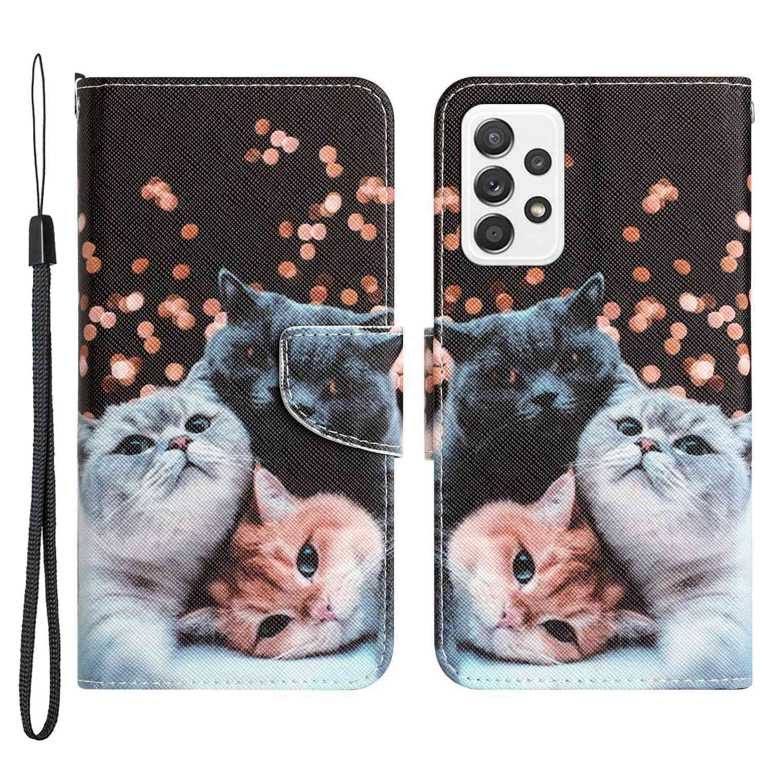 For Samsung Galaxy A52 4G / 5G / A52s 5G Pattern Printing Stand Wallet Cover Cross Texture PU Leather Anti-drop Phone Case
