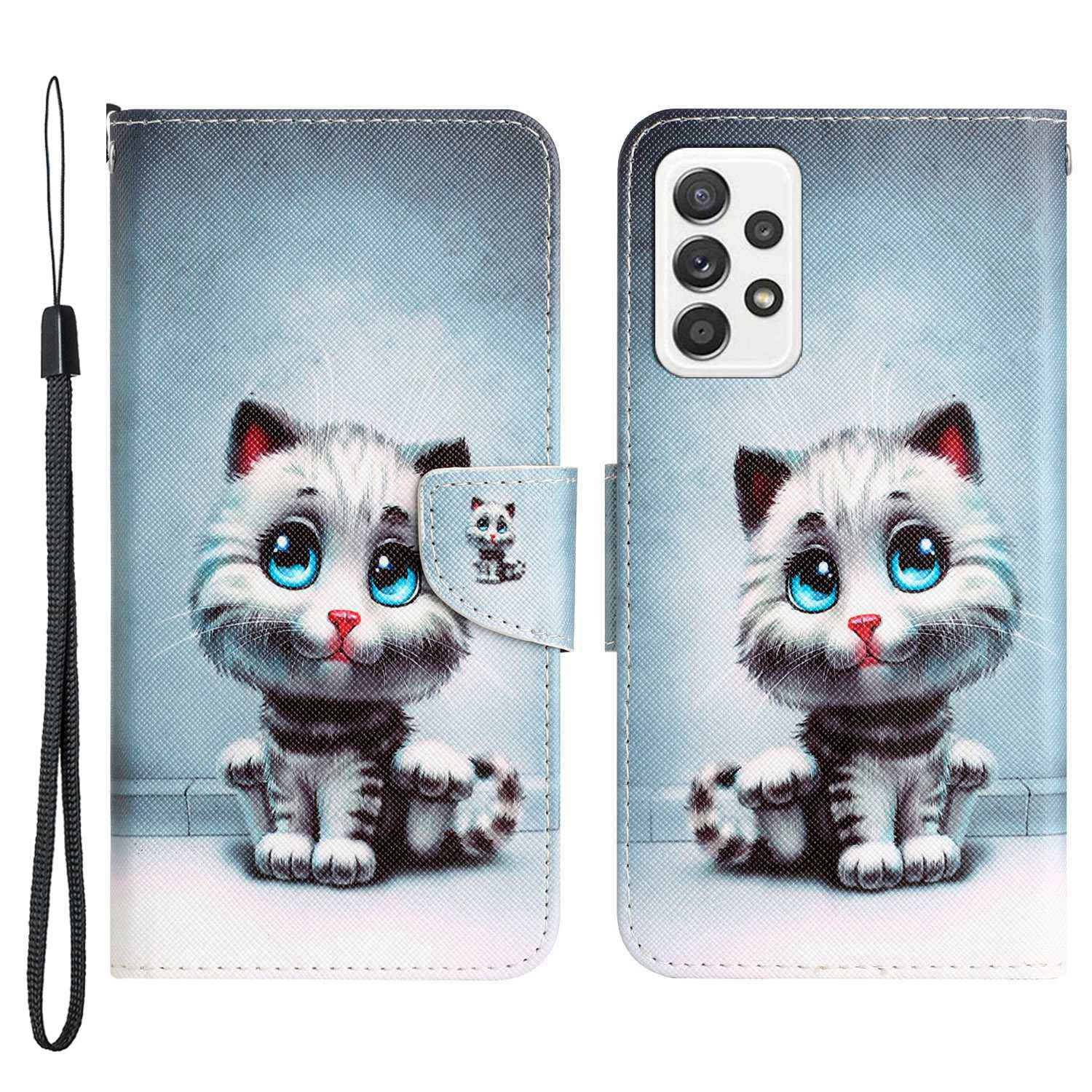 For Samsung Galaxy A52 4G / 5G / A52s 5G Pattern Printing Stand Wallet Cover Cross Texture PU Leather Anti-drop Phone Case