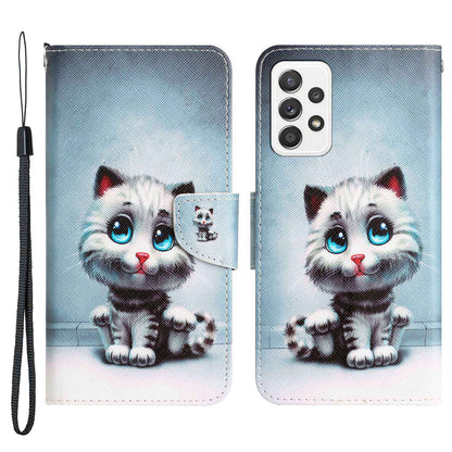 For Samsung Galaxy A52 4G / 5G / A52s 5G Pattern Printing Stand Wallet Cover Cross Texture PU Leather Anti-drop Phone Case
