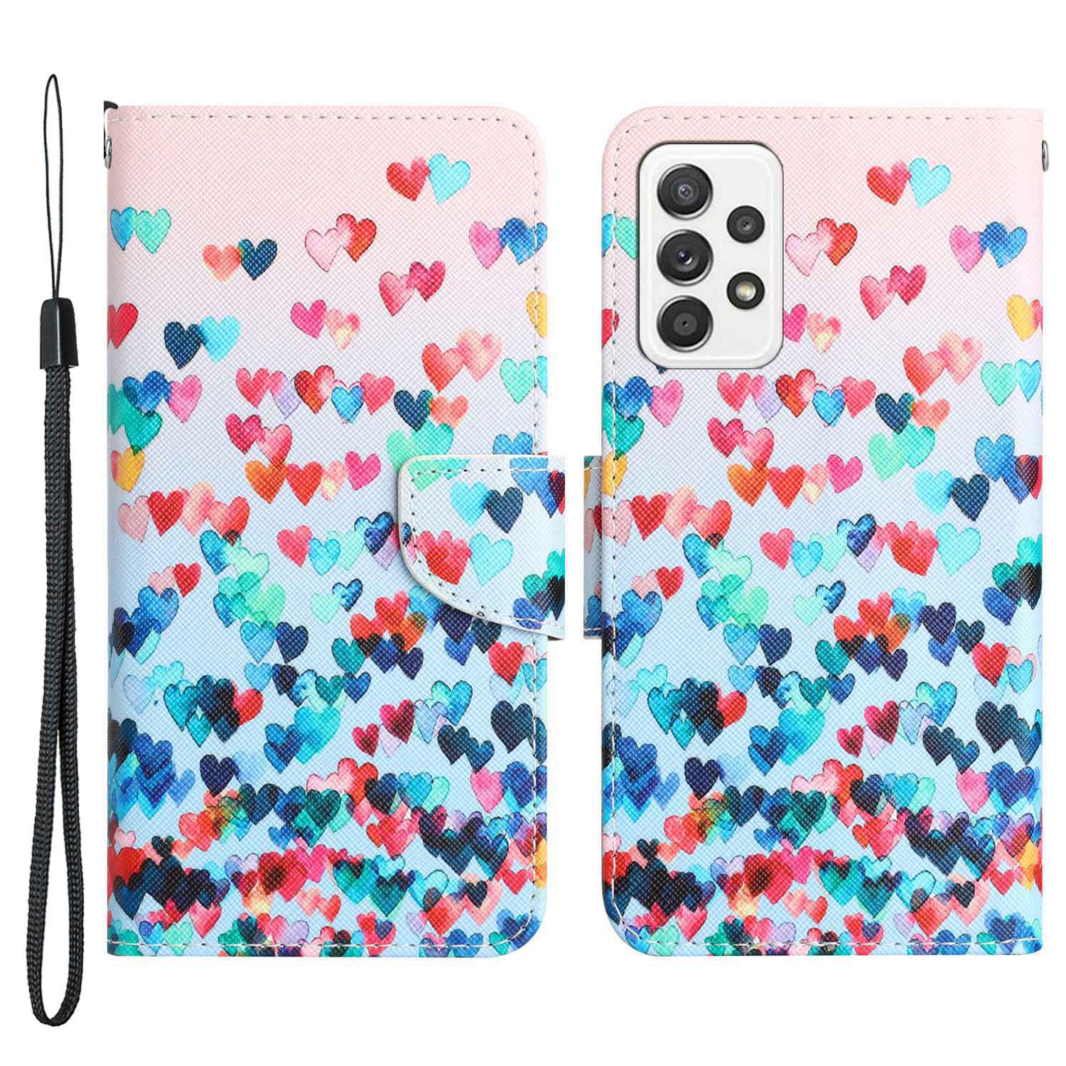 For Samsung Galaxy A52 4G / 5G / A52s 5G Pattern Printing Stand Wallet Cover Cross Texture PU Leather Anti-drop Phone Case