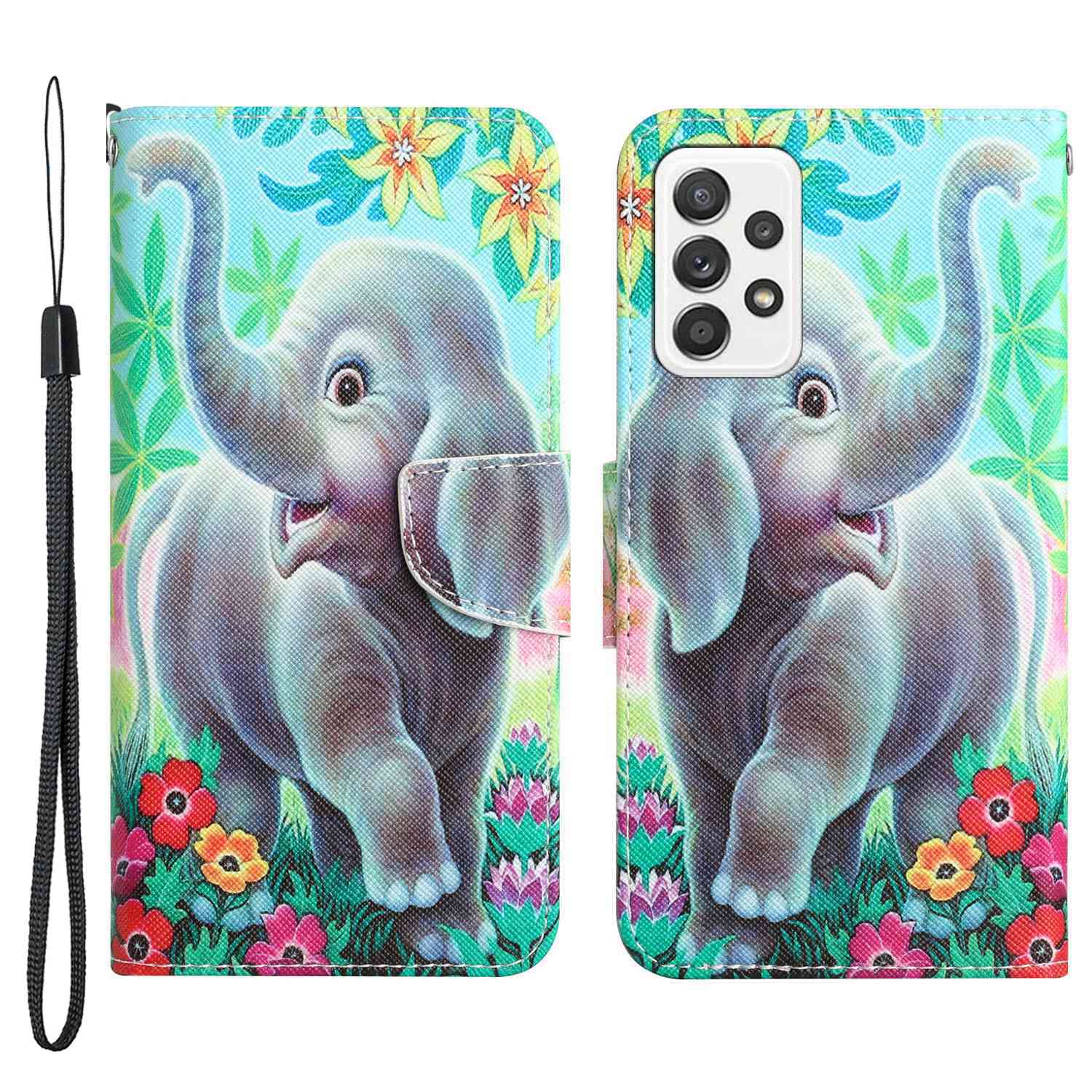 For Samsung Galaxy A52 4G / 5G / A52s 5G Pattern Printing Stand Wallet Cover Cross Texture PU Leather Anti-drop Phone Case