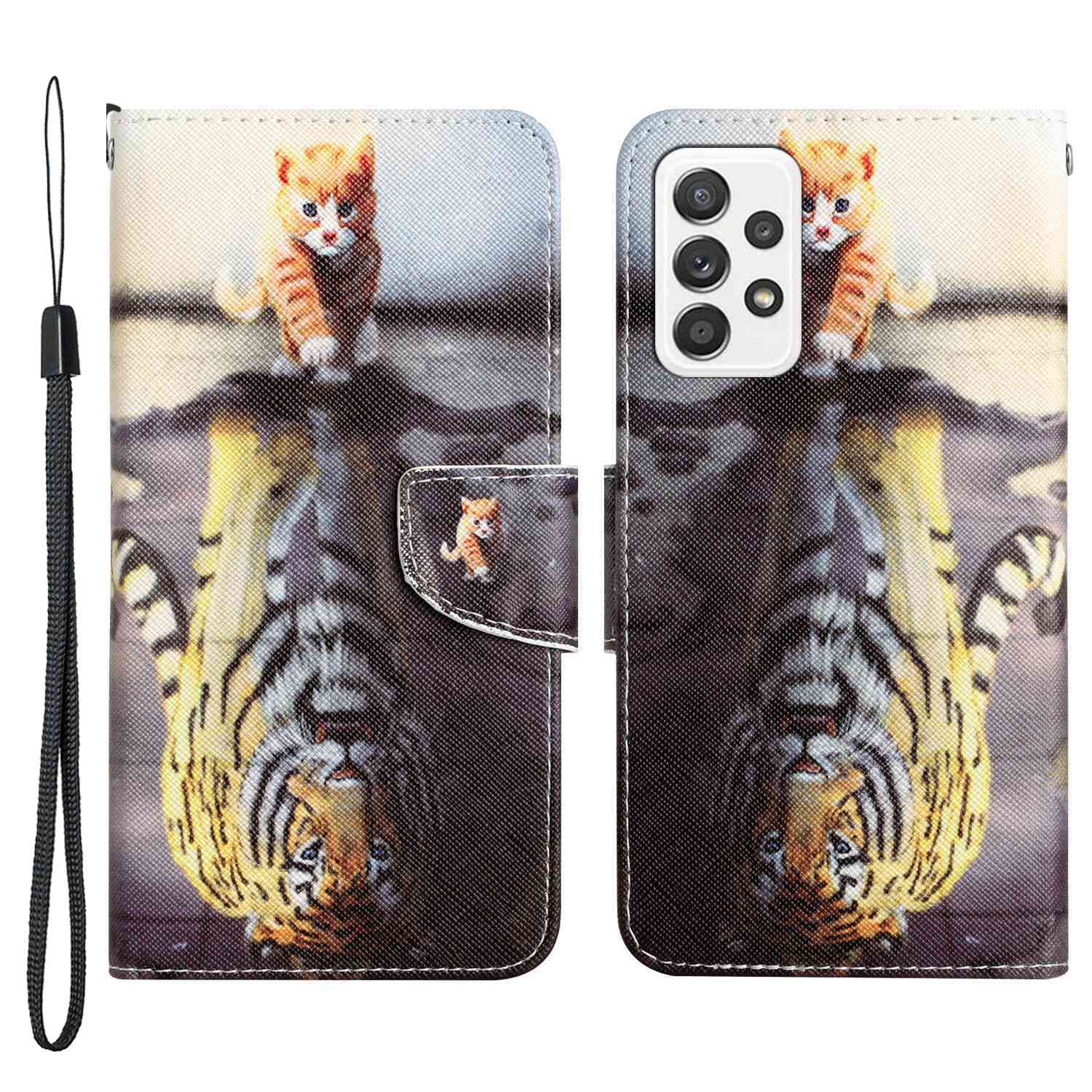 For Samsung Galaxy A52 4G / 5G / A52s 5G Pattern Printing Stand Wallet Cover Cross Texture PU Leather Anti-drop Phone Case