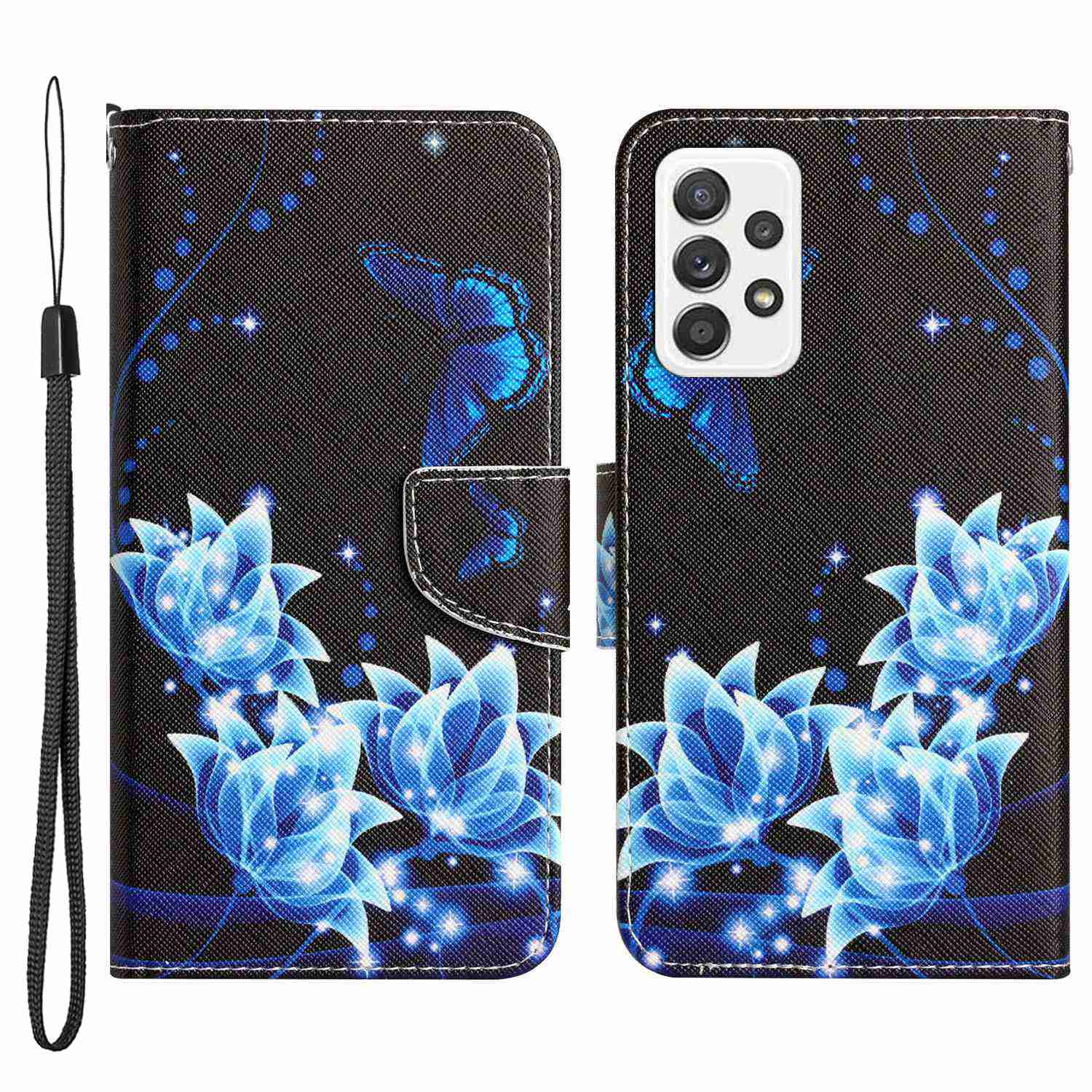 For Samsung Galaxy A52 4G / 5G / A52s 5G Pattern Printing Stand Wallet Cover Cross Texture PU Leather Anti-drop Phone Case