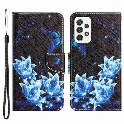 For Samsung Galaxy A52 4G / 5G / A52s 5G Pattern Printing Stand Wallet Cover Cross Texture PU Leather Anti-drop Phone Case