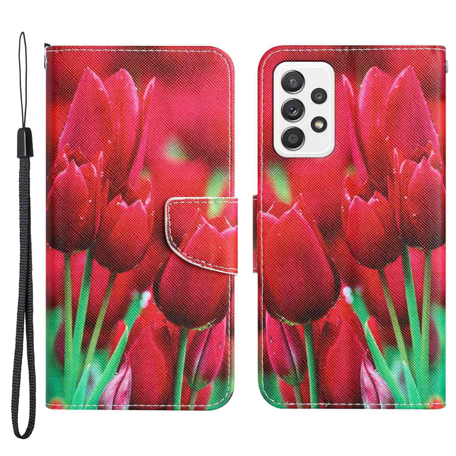 For Samsung Galaxy A52 4G / 5G / A52s 5G Pattern Printing Stand Wallet Cover Cross Texture PU Leather Anti-drop Phone Case