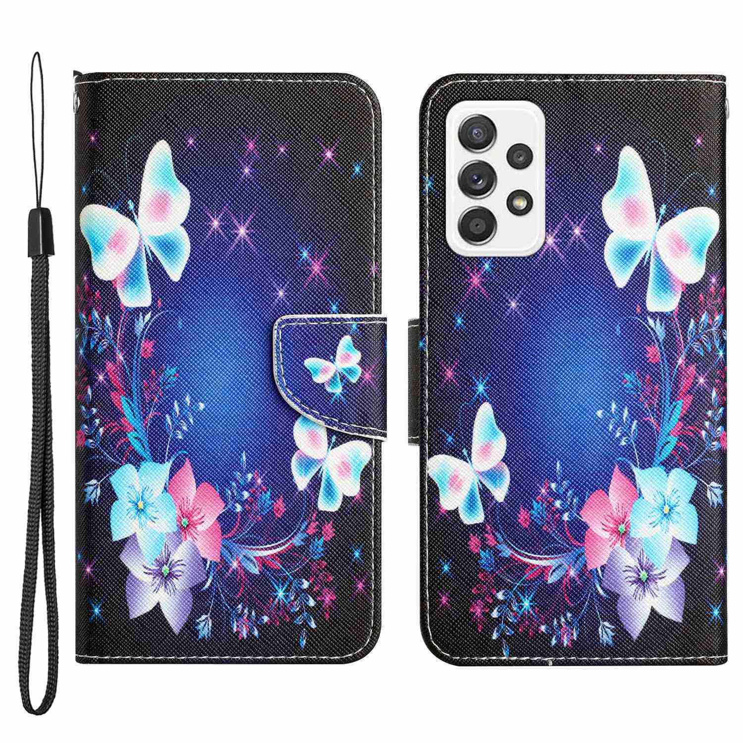 For Samsung Galaxy A52 4G / 5G / A52s 5G Pattern Printing Stand Wallet Cover Cross Texture PU Leather Anti-drop Phone Case