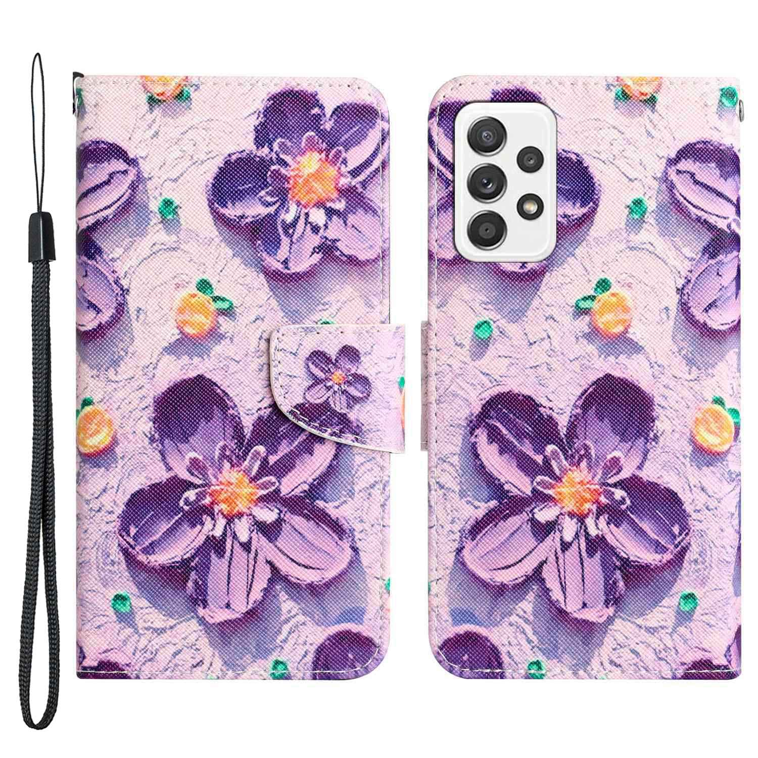 For Samsung Galaxy A52 4G / 5G / A52s 5G Pattern Printing Stand Wallet Cover Cross Texture PU Leather Anti-drop Phone Case