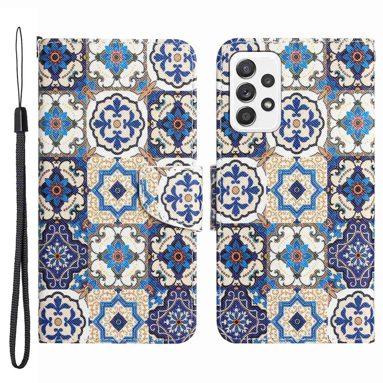 For Samsung Galaxy A52 4G / 5G / A52s 5G Pattern Printing Stand Wallet Cover Cross Texture PU Leather Anti-drop Phone Case