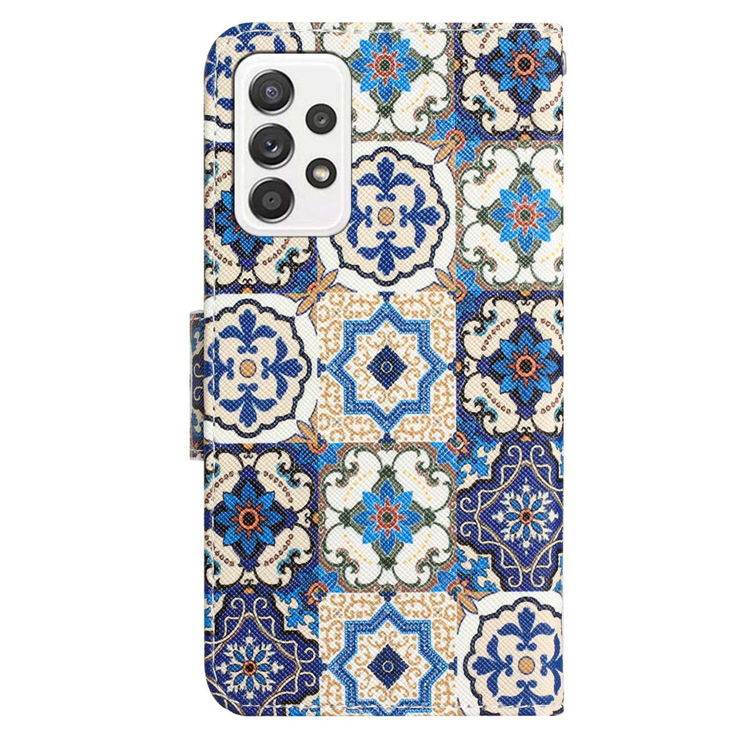 For Samsung Galaxy A52 4G / 5G / A52s 5G Pattern Printing Stand Wallet Cover Cross Texture PU Leather Anti-drop Phone Case