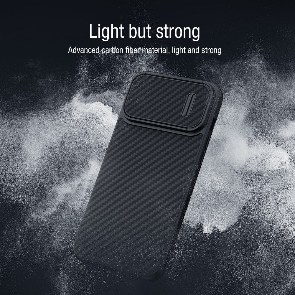 NILLKIN Carbon Fiber Case for iPhone 14, Hard PC Back TPU Frame Phone Cover with Slide Camera Protection