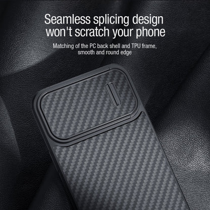 NILLKIN Carbon Fiber Case for iPhone 14, Hard PC Back TPU Frame Phone Cover with Slide Camera Protection