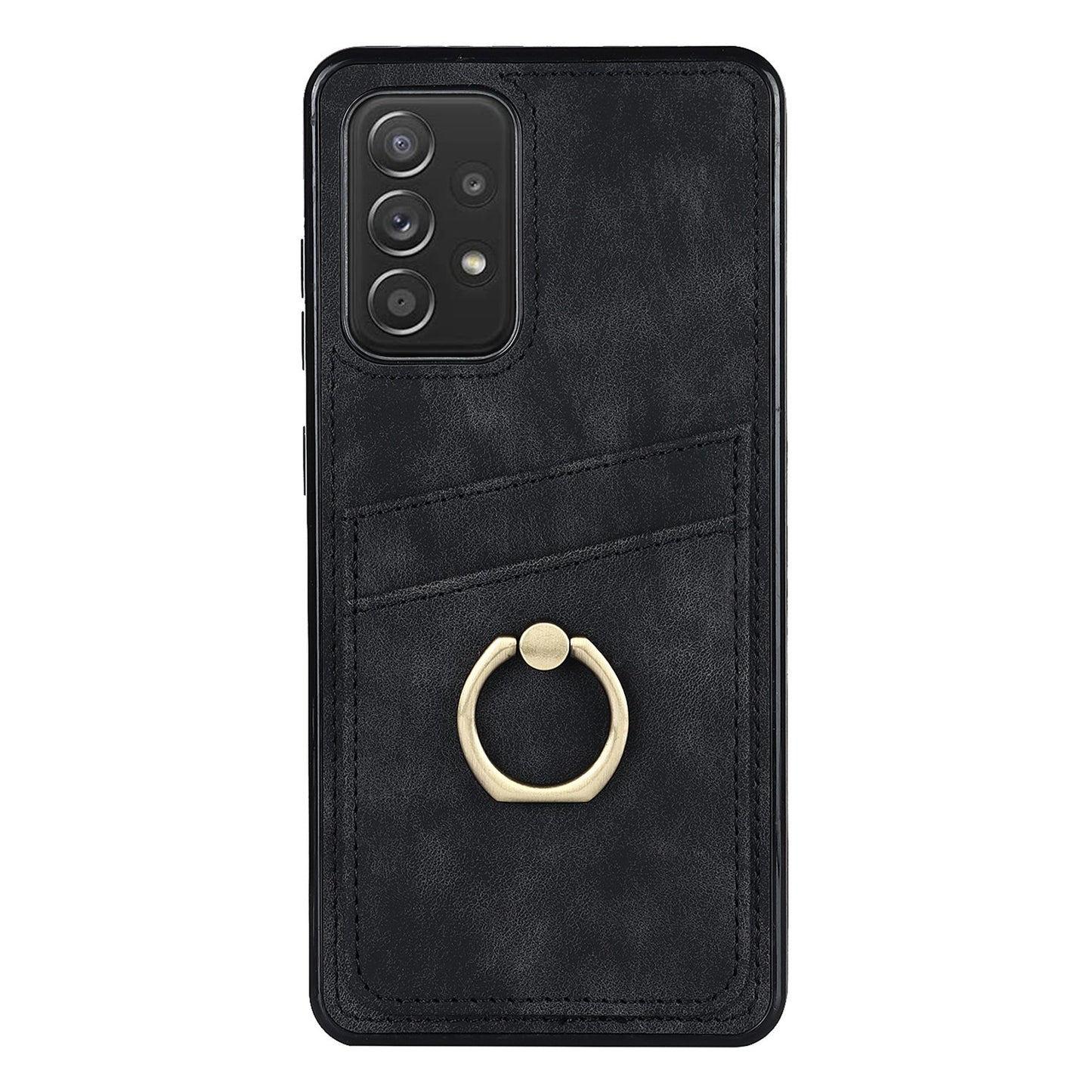For Samsung Galaxy A52 4G / 5G / A52s 5G Ring Kickstand Phone Cover Retro PU Leather Coated TPU Card Holder Case
