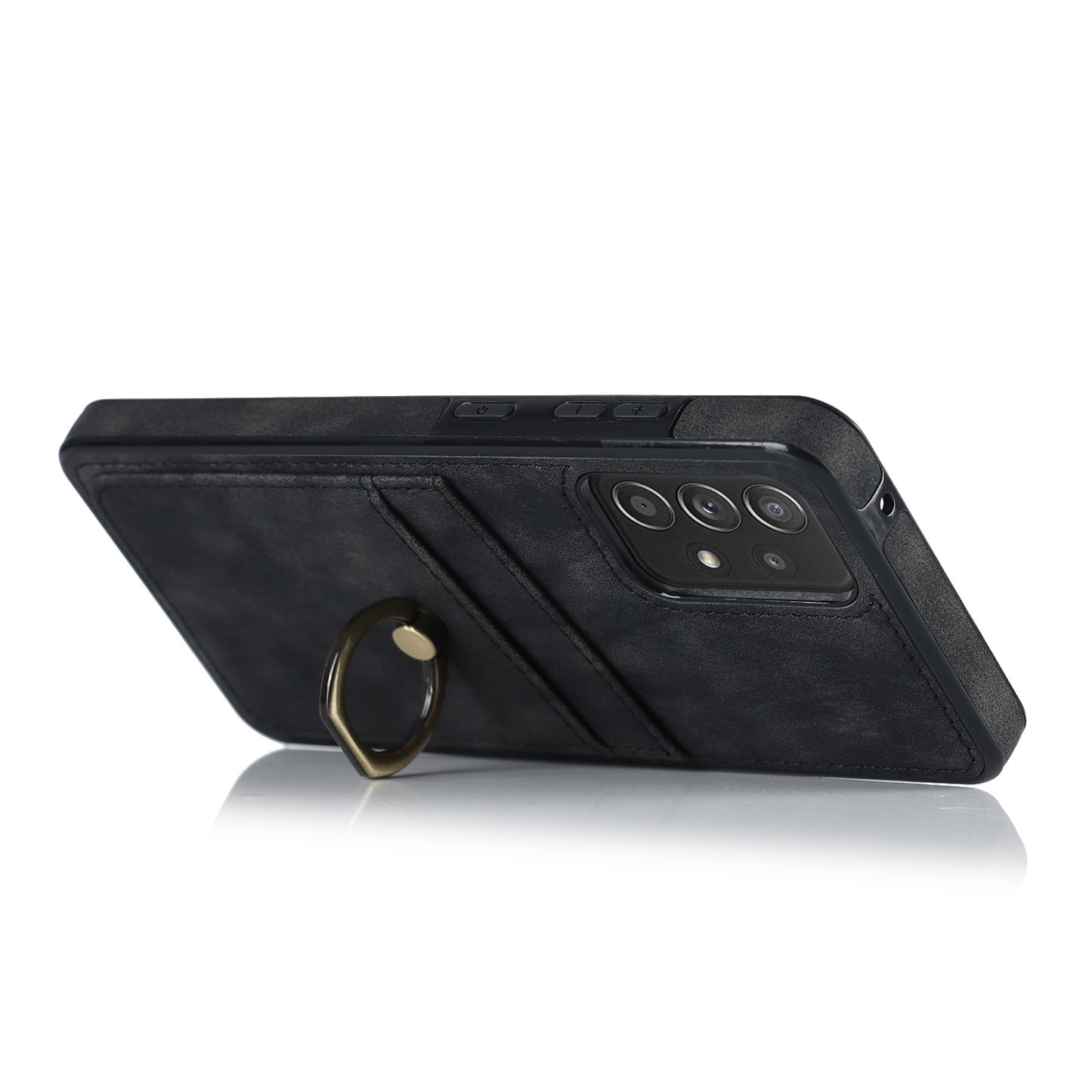 For Samsung Galaxy A52 4G / 5G / A52s 5G Ring Kickstand Phone Cover Retro PU Leather Coated TPU Card Holder Case