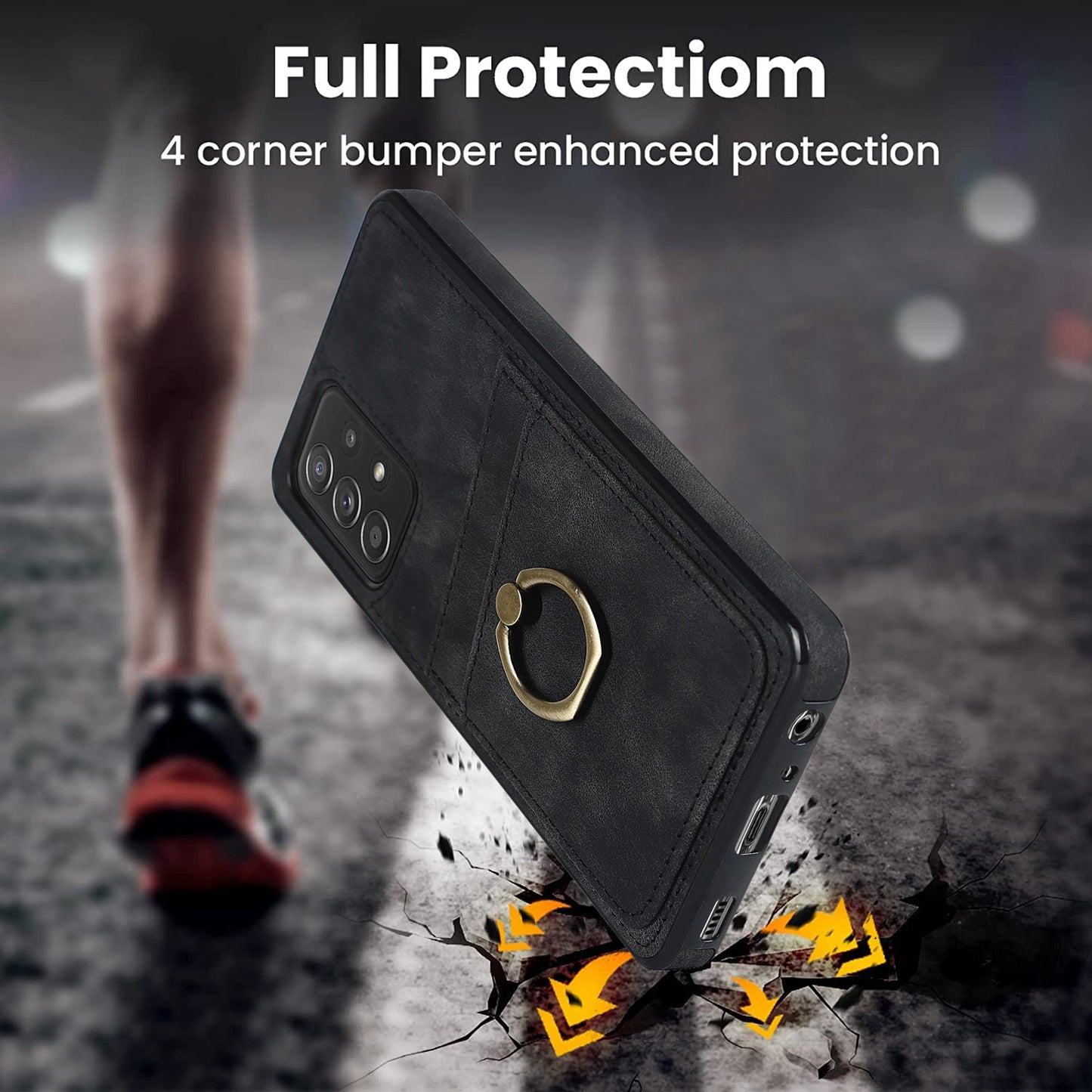 For Samsung Galaxy A52 4G / 5G / A52s 5G Ring Kickstand Phone Cover Retro PU Leather Coated TPU Card Holder Case
