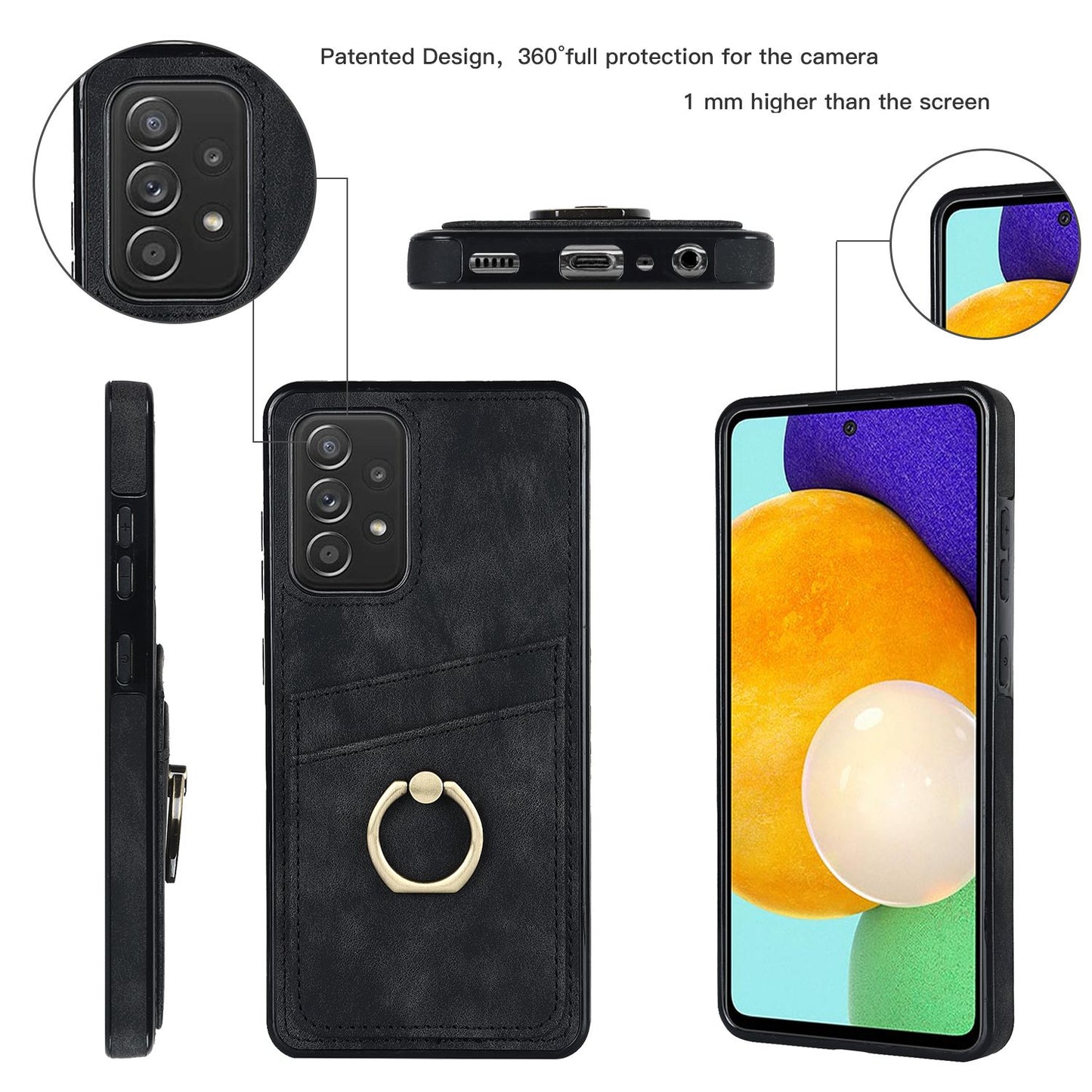 For Samsung Galaxy A52 4G / 5G / A52s 5G Ring Kickstand Phone Cover Retro PU Leather Coated TPU Card Holder Case