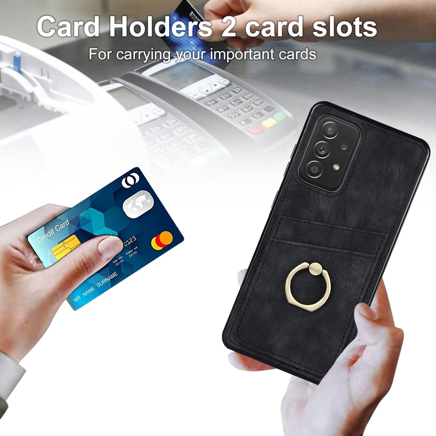 For Samsung Galaxy A52 4G / 5G / A52s 5G Ring Kickstand Phone Cover Retro PU Leather Coated TPU Card Holder Case