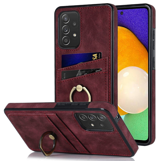 For Samsung Galaxy A52 4G / 5G / A52s 5G Ring Kickstand Phone Cover Retro PU Leather Coated TPU Card Holder Case