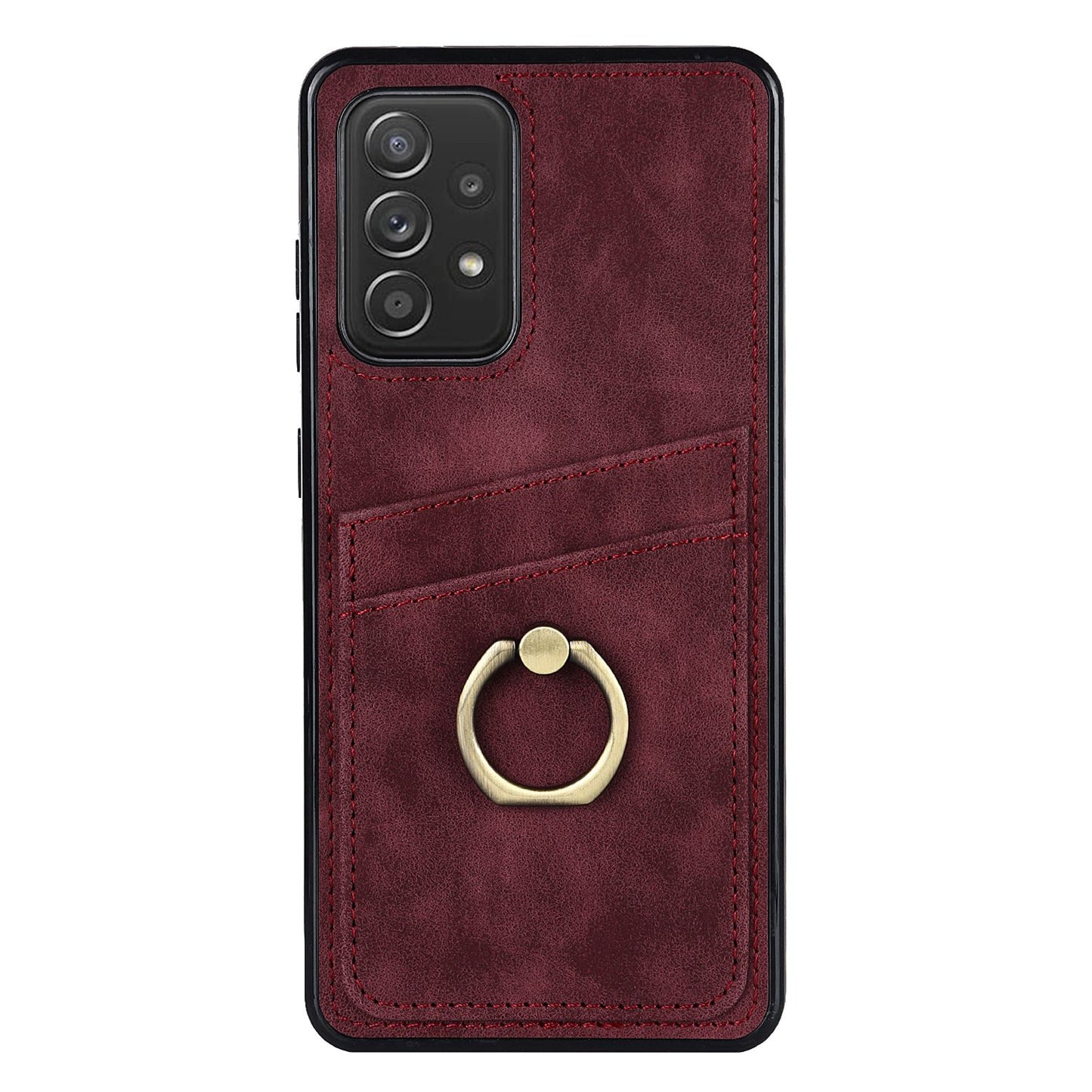 For Samsung Galaxy A52 4G / 5G / A52s 5G Ring Kickstand Phone Cover Retro PU Leather Coated TPU Card Holder Case