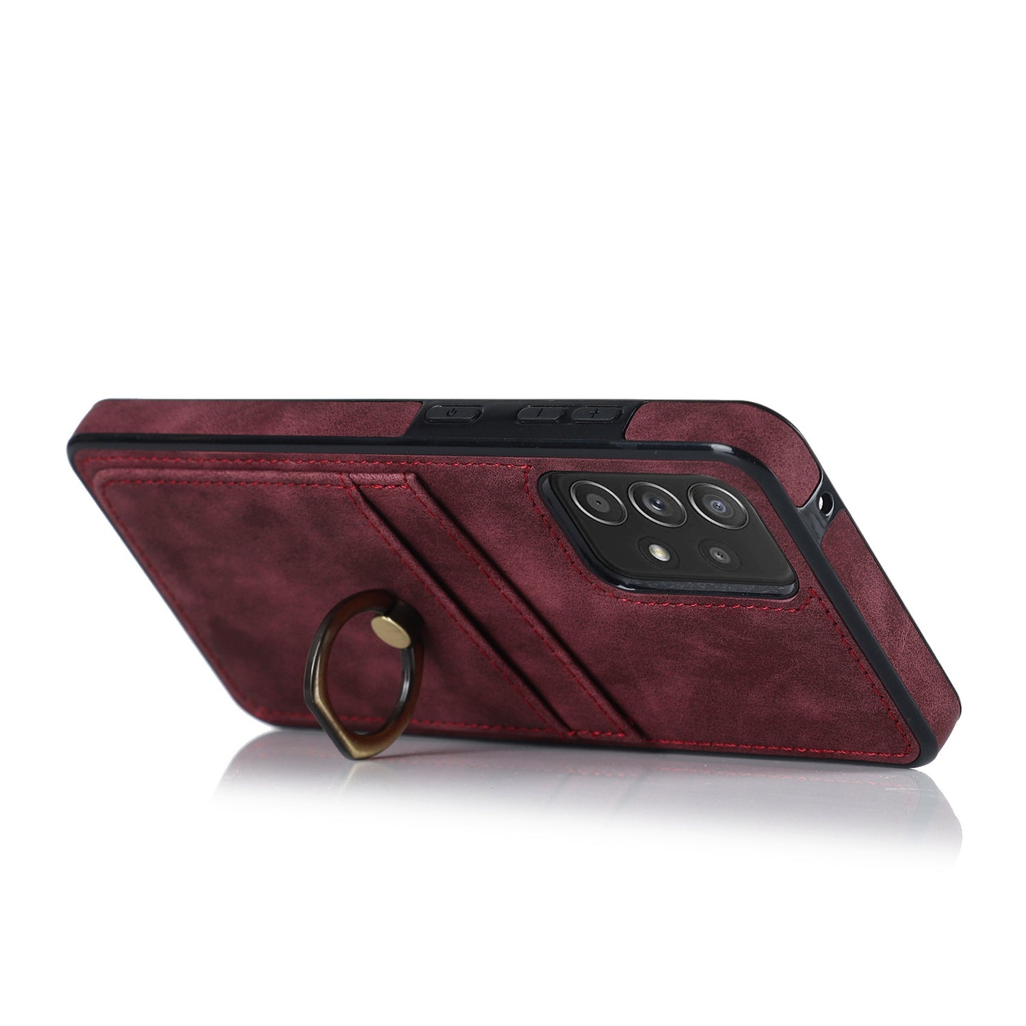 For Samsung Galaxy A52 4G / 5G / A52s 5G Ring Kickstand Phone Cover Retro PU Leather Coated TPU Card Holder Case