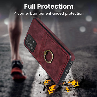For Samsung Galaxy A52 4G / 5G / A52s 5G Ring Kickstand Phone Cover Retro PU Leather Coated TPU Card Holder Case