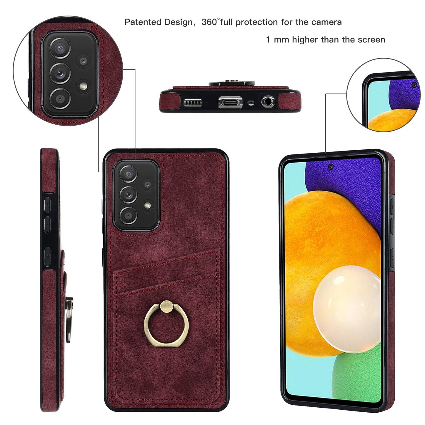 For Samsung Galaxy A52 4G / 5G / A52s 5G Ring Kickstand Phone Cover Retro PU Leather Coated TPU Card Holder Case