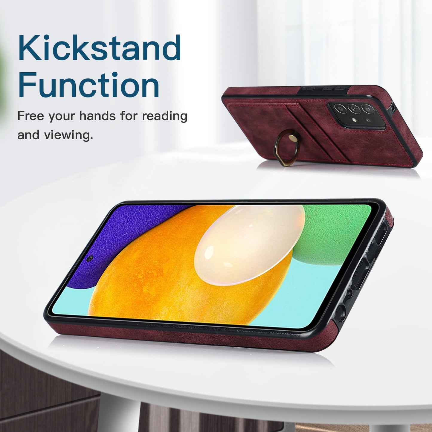 For Samsung Galaxy A52 4G / 5G / A52s 5G Ring Kickstand Phone Cover Retro PU Leather Coated TPU Card Holder Case