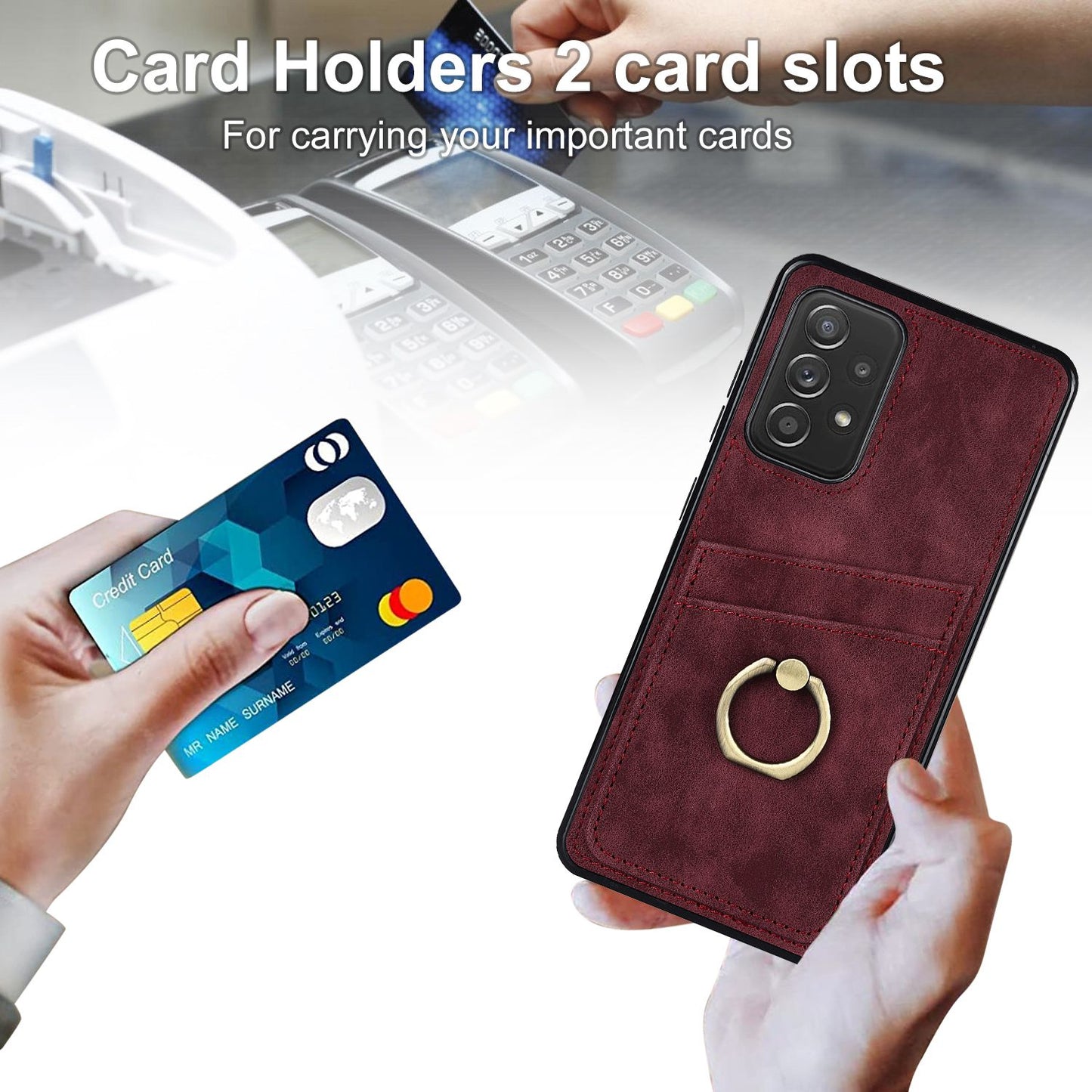 For Samsung Galaxy A52 4G / 5G / A52s 5G Ring Kickstand Phone Cover Retro PU Leather Coated TPU Card Holder Case